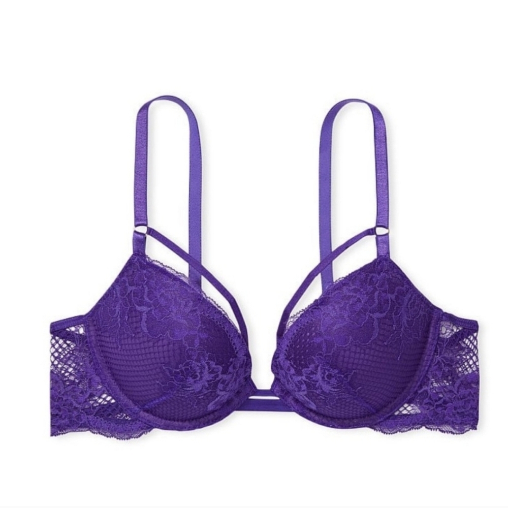 Victoria's Secret Very Sexy Strappy Fishnet Push-Up Bra 38C *Purple* NEW!